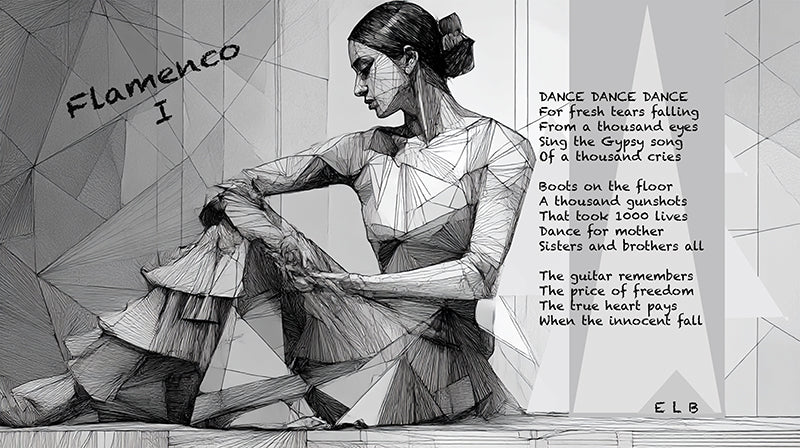 Flamenco 1B poetry art print with dance and passion by E. Laurence Bake