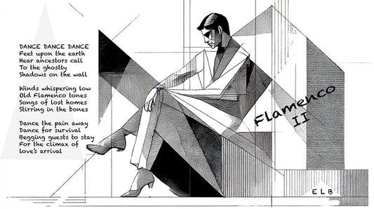 Flamenco 2 poetry art print with dance and passion, black and white lines by E. Laurence Bake