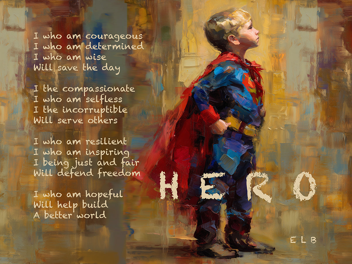 Hero poetry art print with heroism themes by E. Laurence Bake