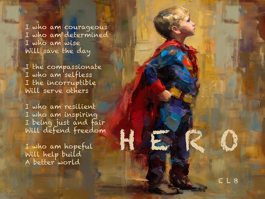 Hero poetry art print with heroism themes by E. Laurence Bake